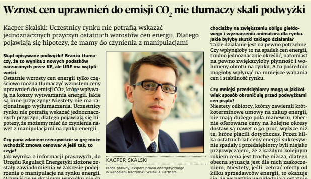 Kacper Skalski dla Dziennika Gazeta Prawna o podwyżkach cen energii dla odbiorców
